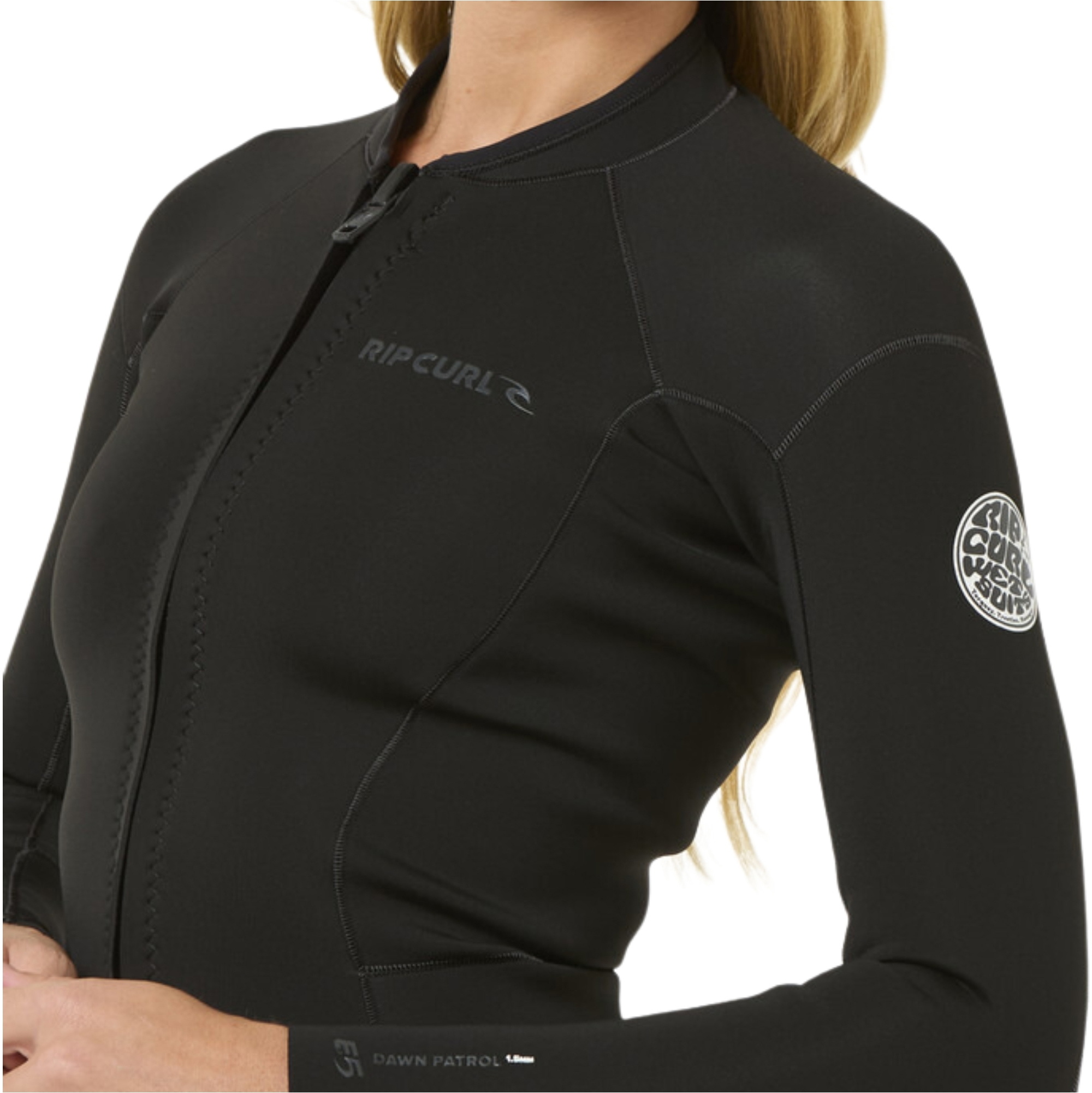 2026 Rip Curl Womens Dawn Patrol 1.5mm Front Zip Jacket 119WWJ - Black